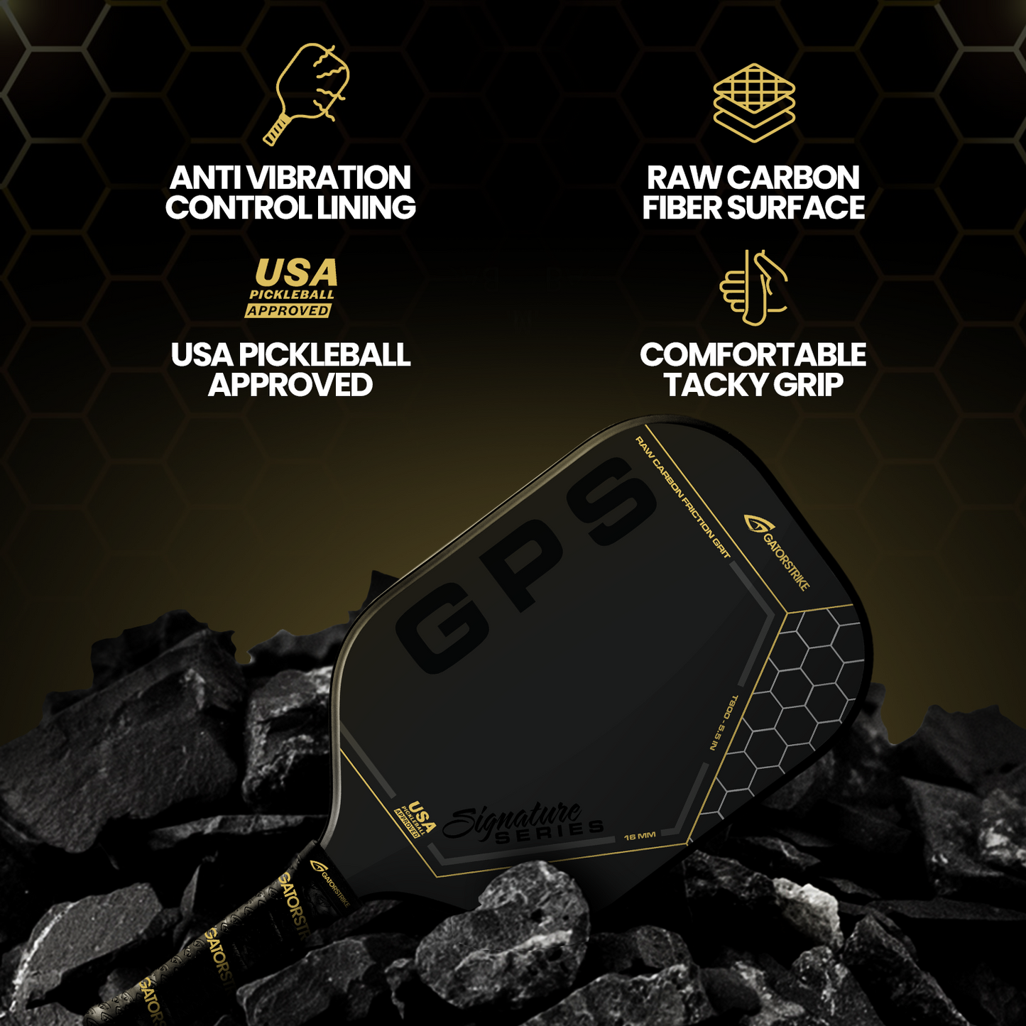 Gold Pro Power T800 Power (16mm) Raw Carbon Fiber Weave Grit